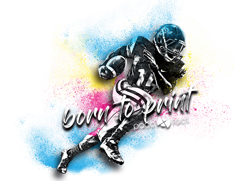Illustration Footballspieler mit dem Slogan "born to print"