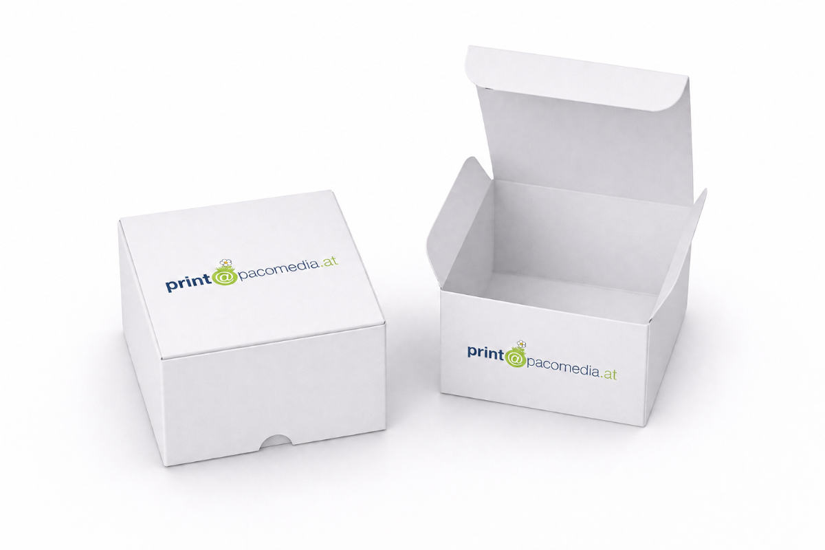 Individuelle Verpackungen in Kleinauflage, hier am Beispiel Boxen und Schachteln mit Logo-Aufdruck